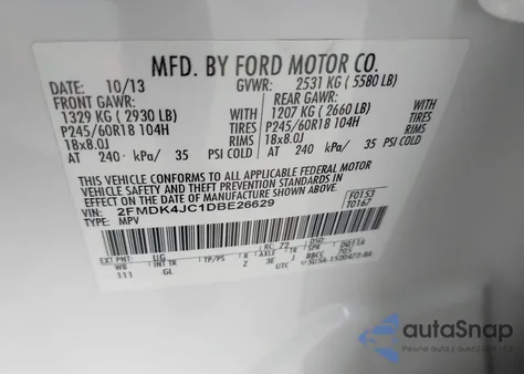 2013 Ford Edge Sel from USA, damaged, VIN 2FMDK4JC1DBE26629